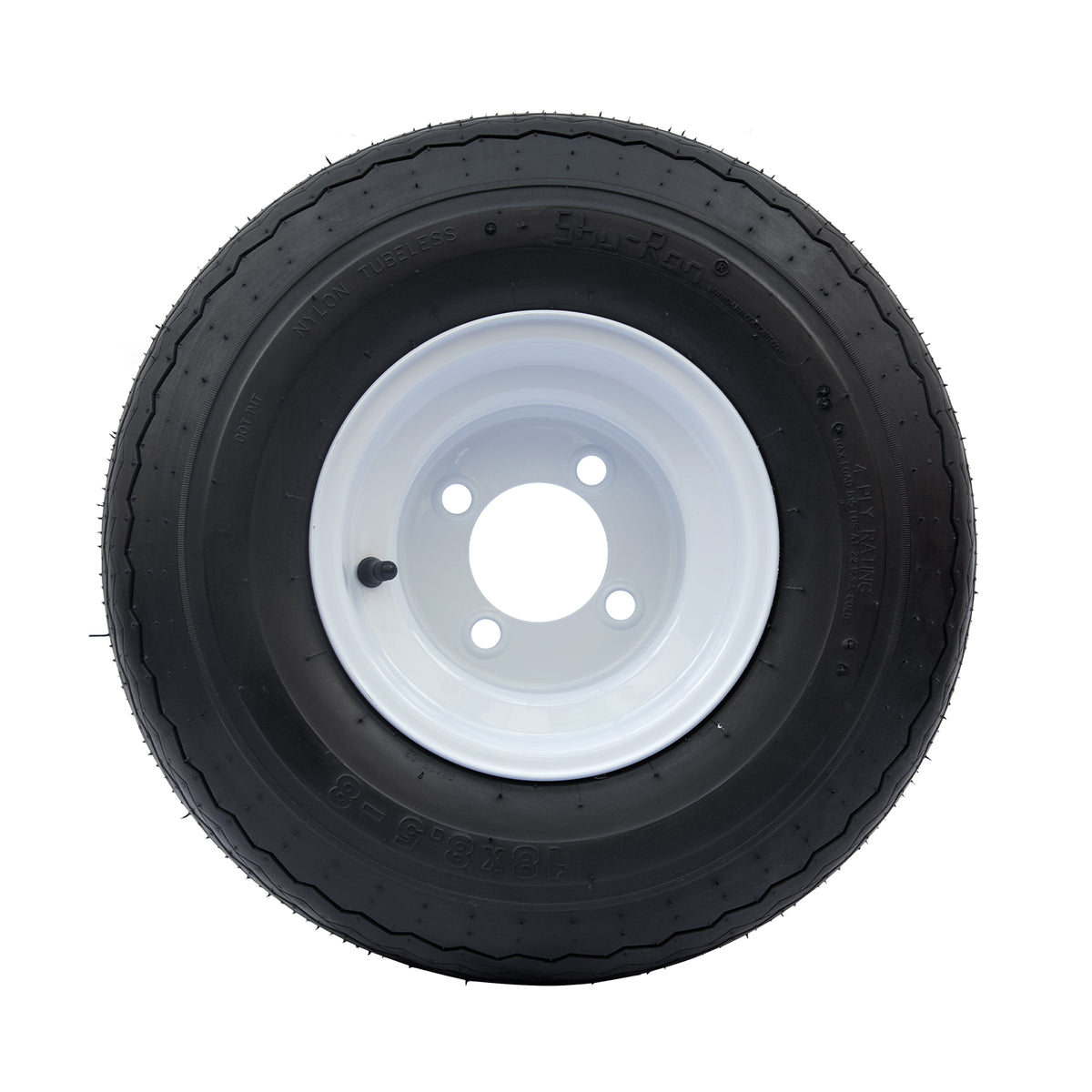 White 8-inch steel golf cart wheel with fitted 18x8.5-8 tyre