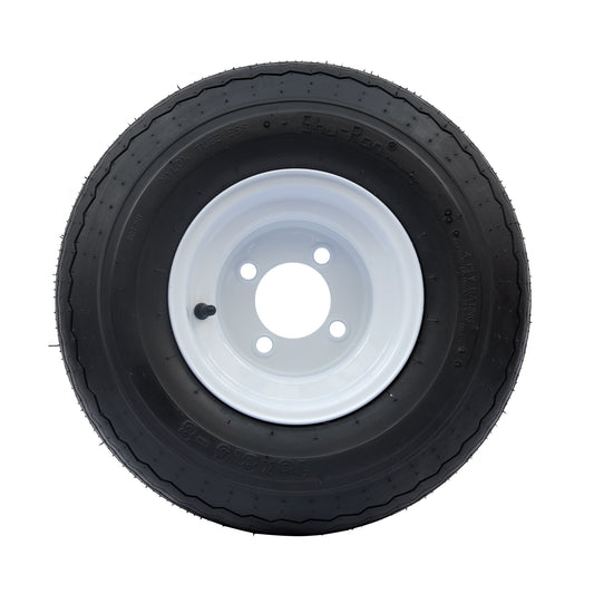 White 8-inch steel golf cart wheel with fitted 18x8.5-8 tyre