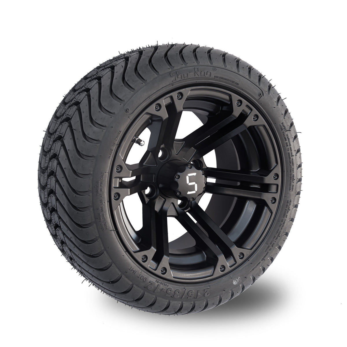 Slate 12-inch Matte Black golf cart alloy wheel and tyre